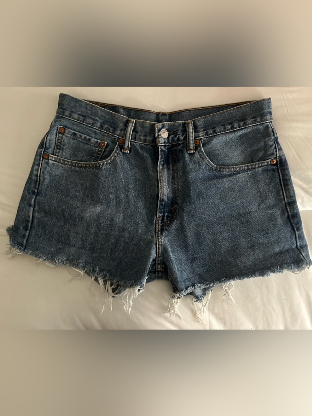 Levi's Vintage Blue Frayed Hem Denim Shorts